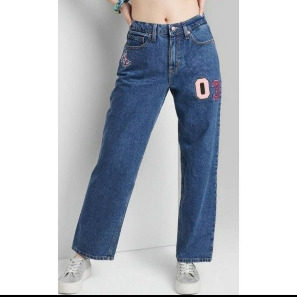 Nwt** Wild Fable Varsity High Rise Straight Dad Jeans Medium Wash 18 Inseam